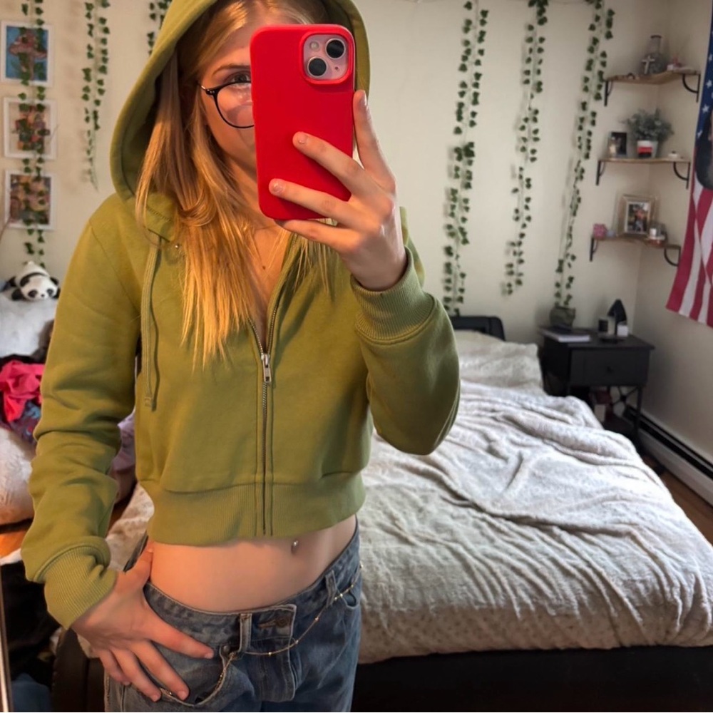 Green Hooded Women's Top